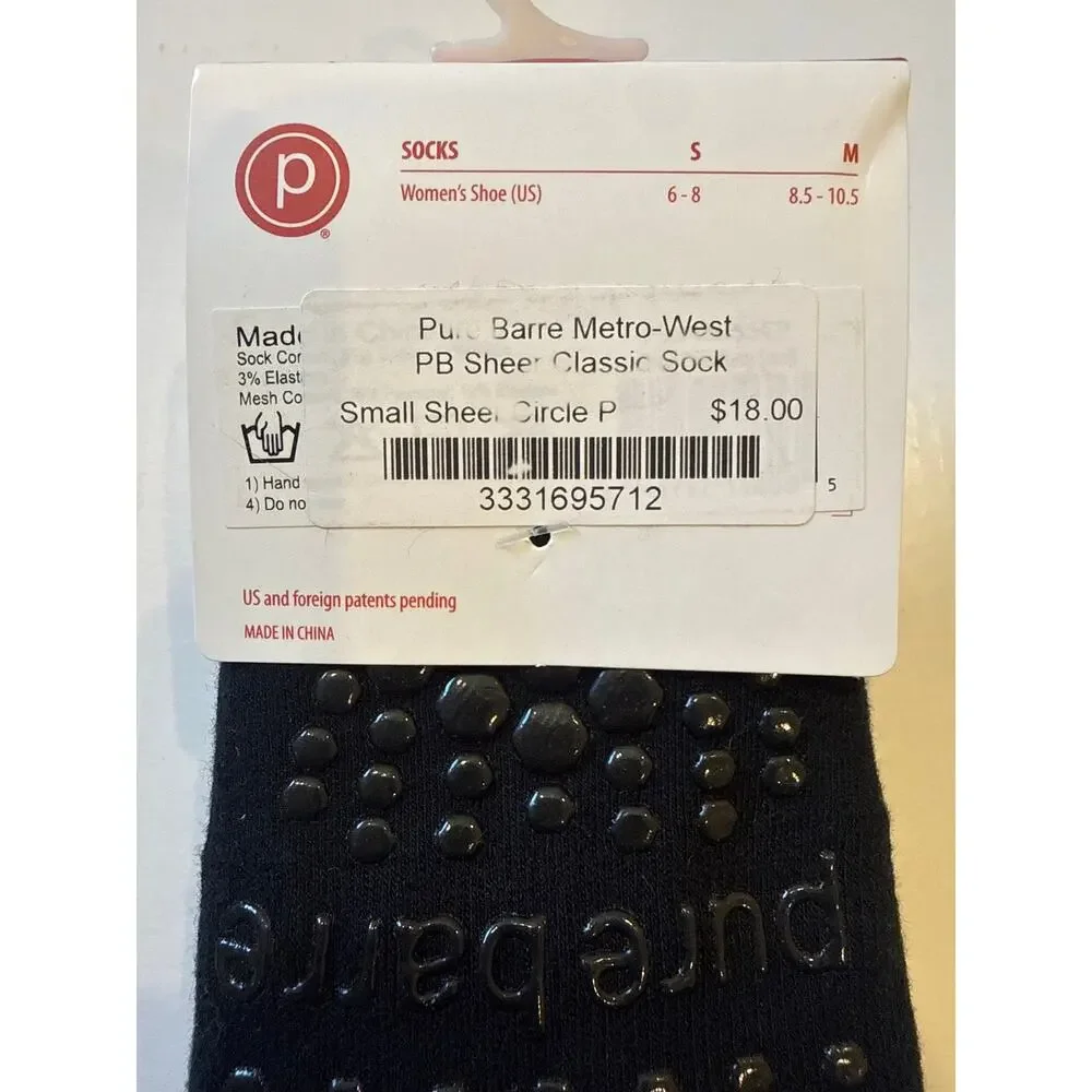 NWT Pure Barre Metro-West sheer classic black socks Small
